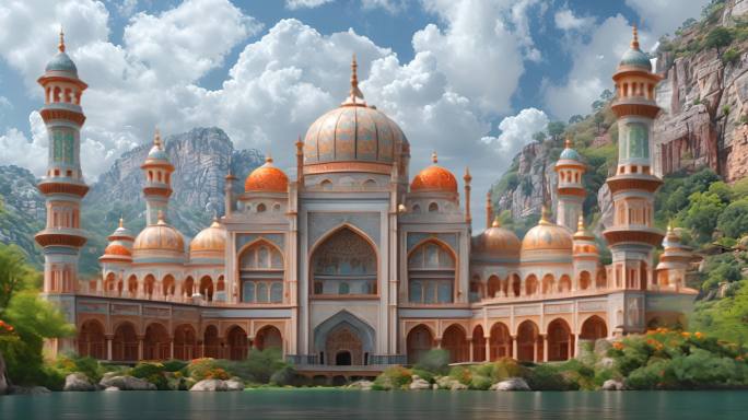 宫殿建筑圆顶宣礼塔风景如画伊斯兰异国情调