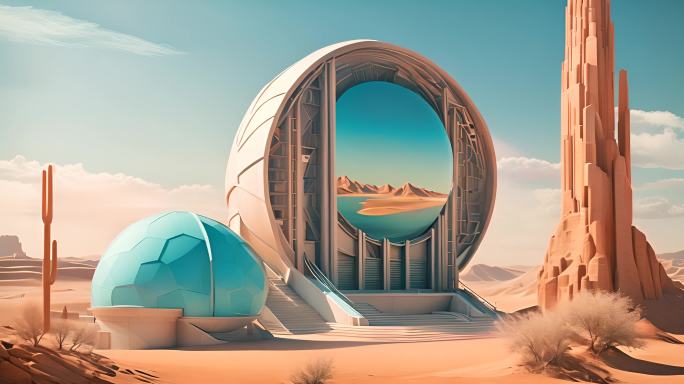 沙漠中的建筑概念科幻未来