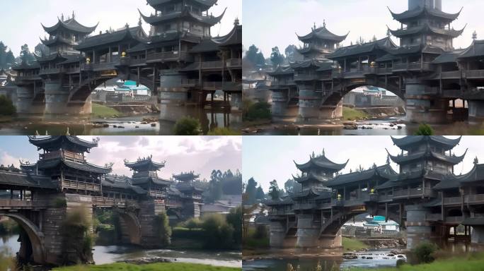 古桥木结构中国传统建筑风景如画历史悠久3