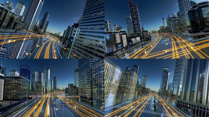 科技感城市生长建筑生长城市穿梭延伸