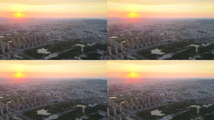 麻城城市日落黄昏航拍
