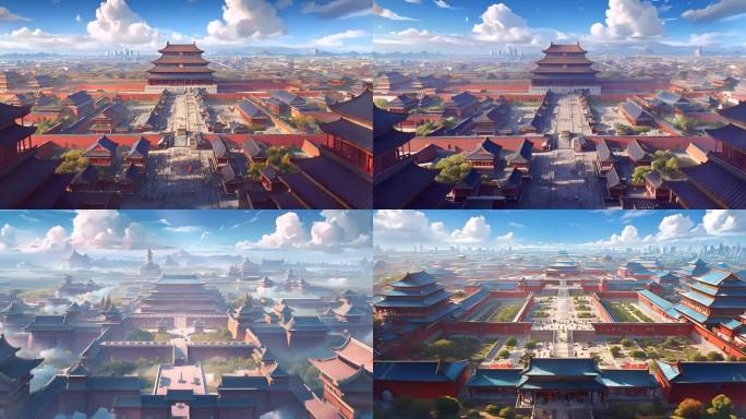 古建筑中国宫殿蓝天全景红墙皇城历史背景2
