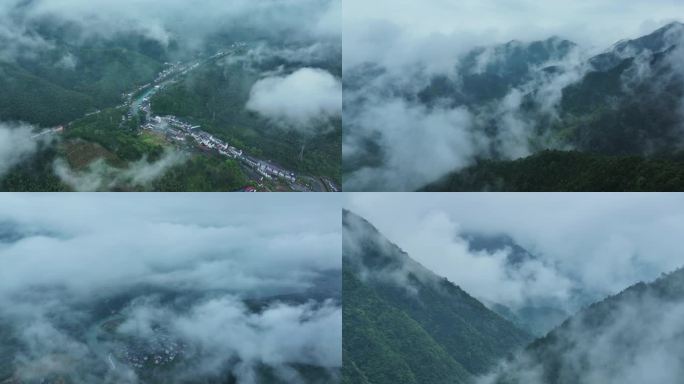 雨雾缭绕的乡村 山峦 5K