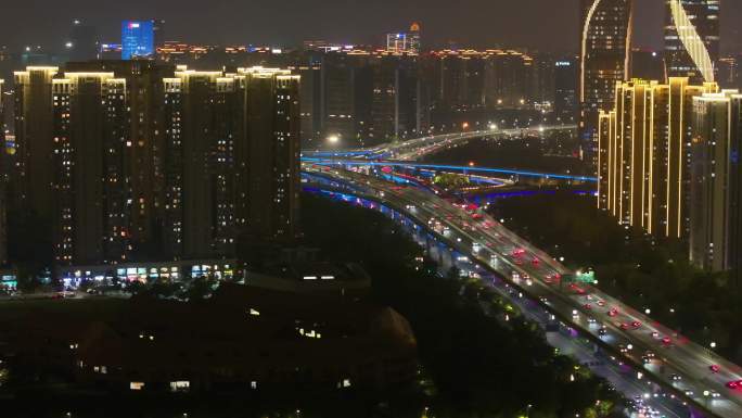 杭州滨江区江南大道世茂智慧之门夜晚夜景航