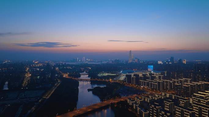 苏州斜塘河奥体中心夜景航拍延时