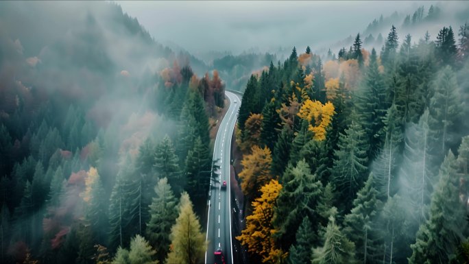 大自然雾气森林 秋季汽车广告宣传片