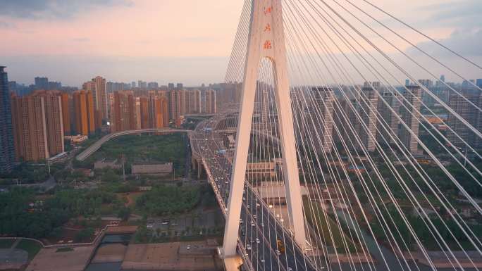 武汉二七长江大桥航拍日落夜景4k60
