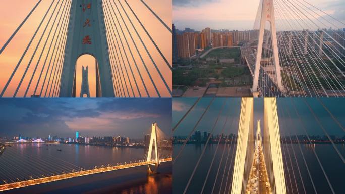 武汉二七长江大桥航拍日落夜景4k60