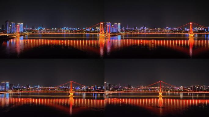 武汉鹦鹉洲长江大桥夜景大范围移动
