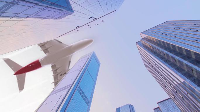 4K60飞机飞越大厦大楼片头标题现代科技