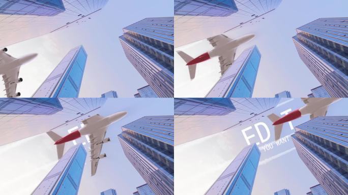 4K60飞机飞越大厦大楼片头标题现代科技