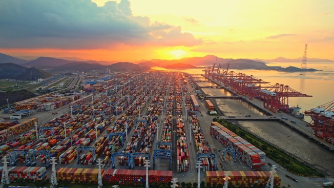 浙江宁波舟山港航拍延时日景夜景