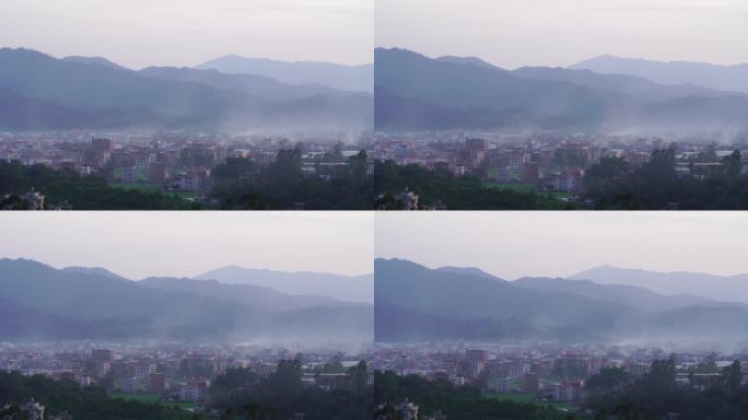 农村烟火气息乡村烟雾炊烟袅袅南方小镇生活