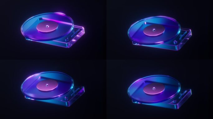 唱片机与霓虹灯光效果循环动画3D渲染