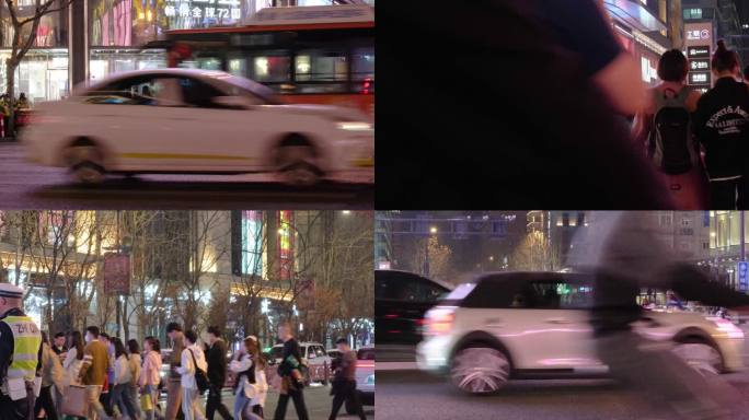 夜晚城市行人过马路人流脚步视频素材90