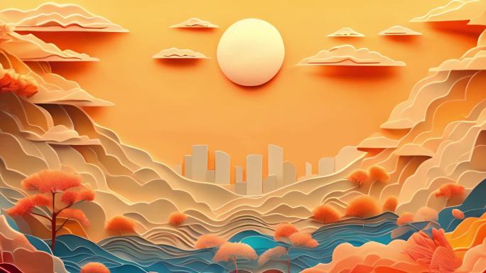 折纸 场景 秋天 中国风 山水 古韵 秋