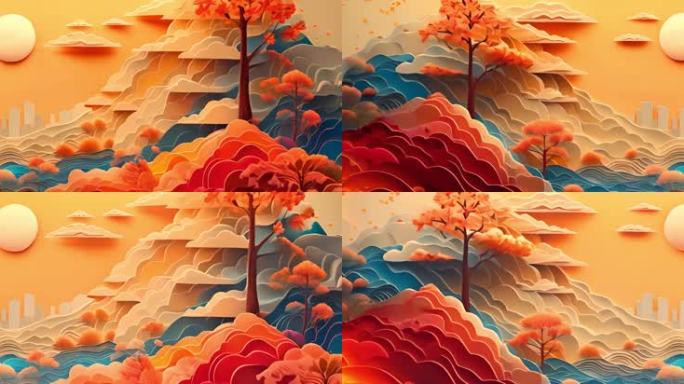 折纸 场景 秋天 中国风 山水 古韵 秋
