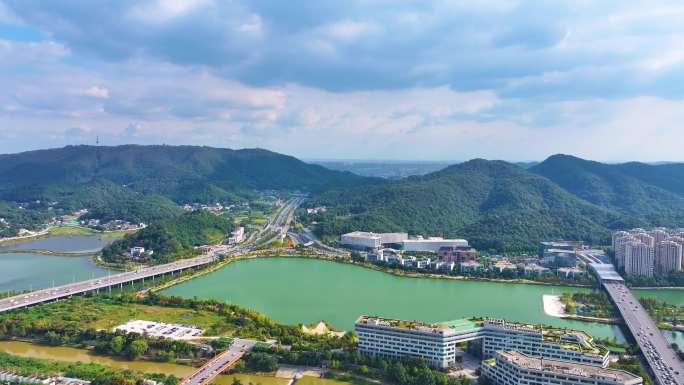 湖南长沙梅溪湖公园风景桃花岭风景区航拍城