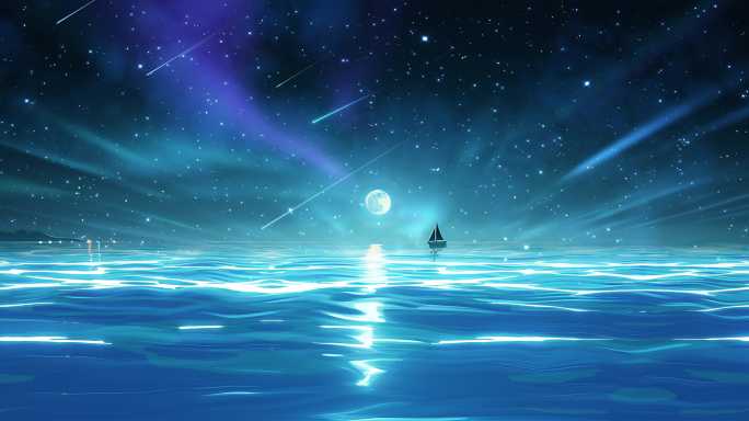 夜晚海面星空