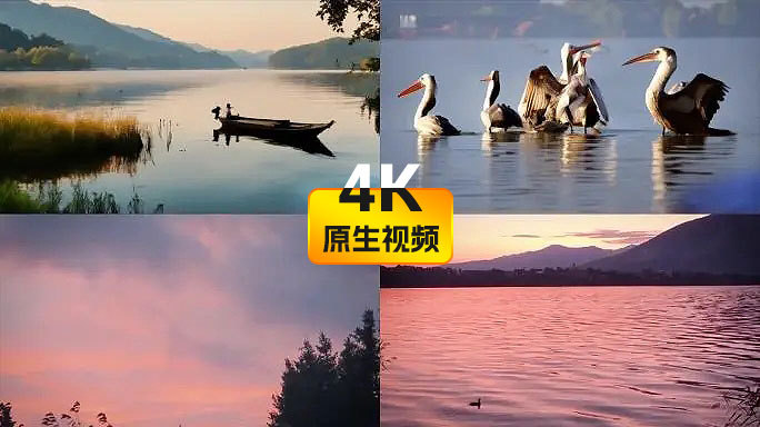 桂林山水阳光明媚小船在湖面上游荡