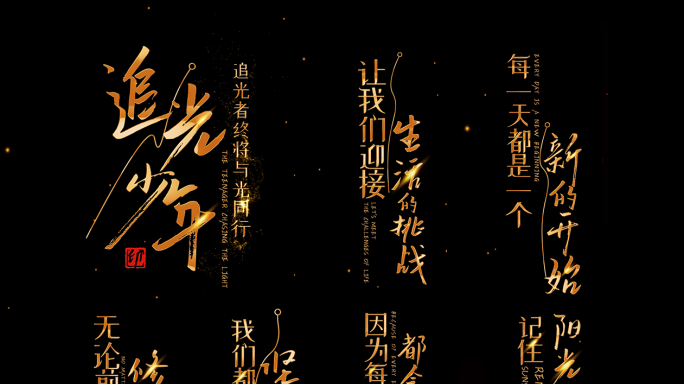 竖版竖条黑底金字浪漫抒情文字动画AE模板