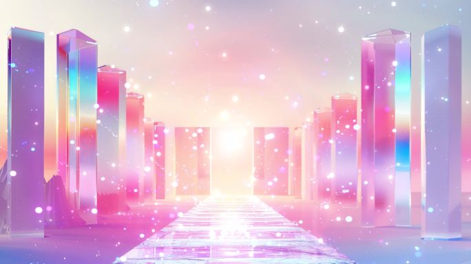 粉色梦幻水晶彩色空间舞台背景大屏