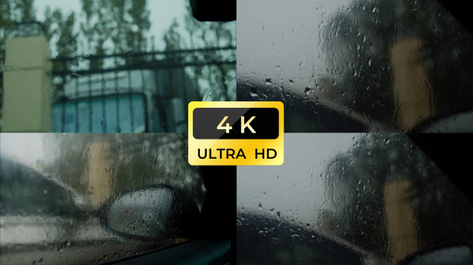 下雨天开车车窗后视镜雨水4k素材