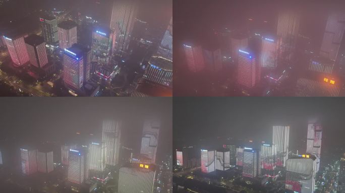 福州台江万达晚上云海平流雾航拍