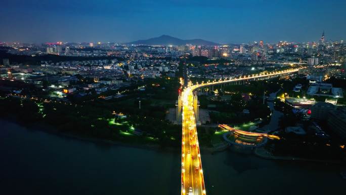 南京长江大桥黄昏航拍