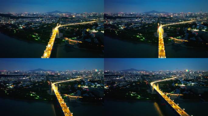 南京长江大桥黄昏航拍