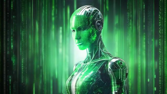 机器人在数字代码思考未来科技人工智能机器