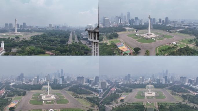 印尼雅加达国家纪念塔全景鸟瞰高清