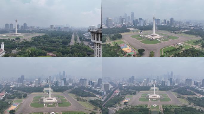 印尼雅加达国家纪念塔航拍全景