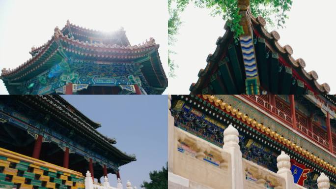4K北京景山公园古建筑屋檐皇城红砖碧瓦