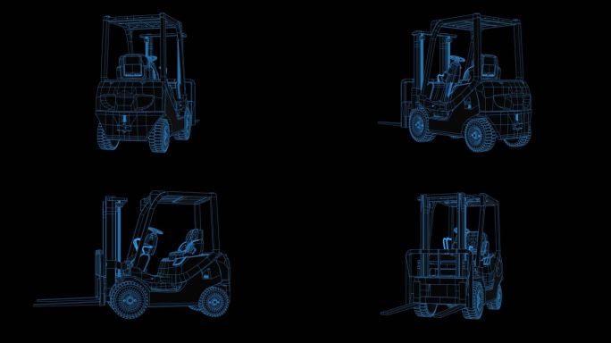 【叉车】蓝色科技线框全息投影素材动画