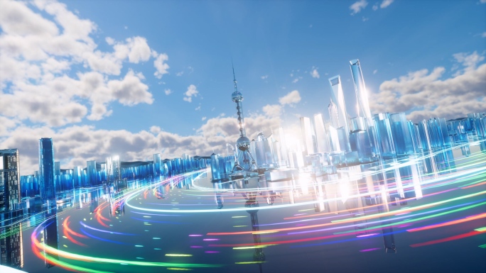 科技城市穿梭上海数字化三维全息建筑生长