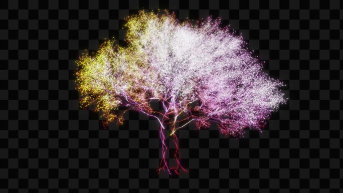 彩色水晶发光树枝花开生长动画-带透明通道