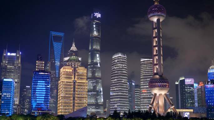 上海北外滩陆家嘴建筑夜景静止4K空镜