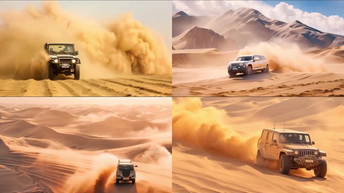 越野车在沙漠上行驶 四驱SUV车队 冲沙