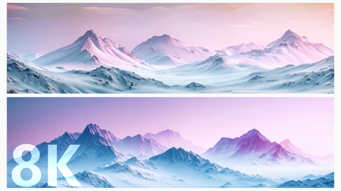 8K 紫色光效唯美雪山 紫色梦幻雪山