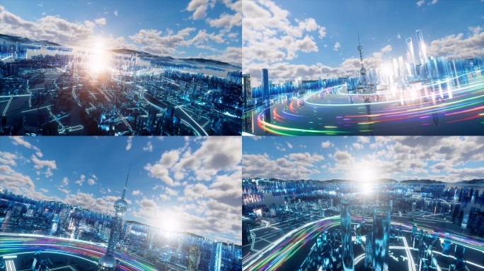 科技城市穿梭上海数字化三维全息建筑生长