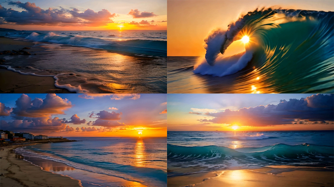 海边日落夕阳与海浪空镜素材