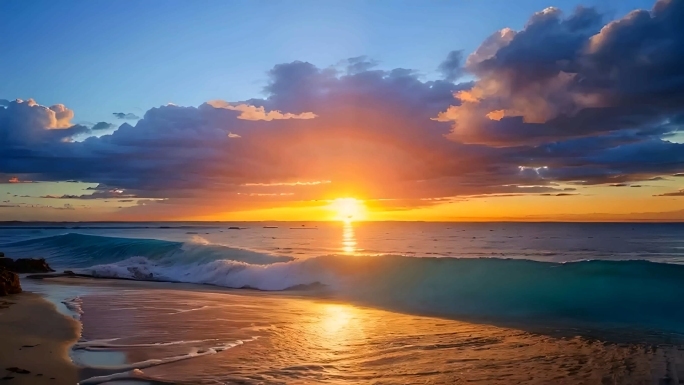 海边日落夕阳与海浪空镜素材