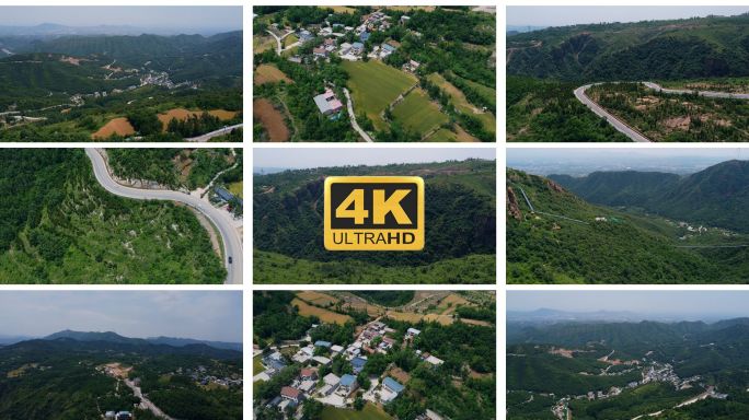 4K航拍山间村落现代山村乡村振兴