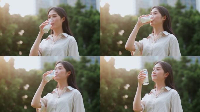 美女喝牛奶