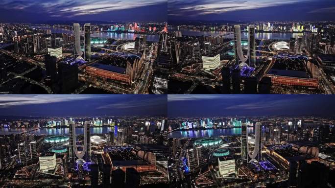 4K航拍杭州奥体中心夜景