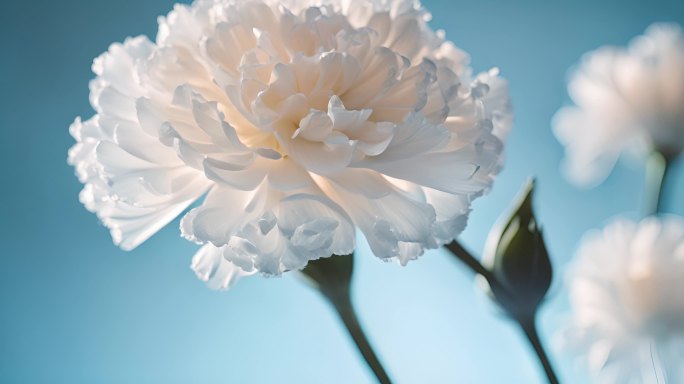 盛开的白色菊花和蓝色菊花