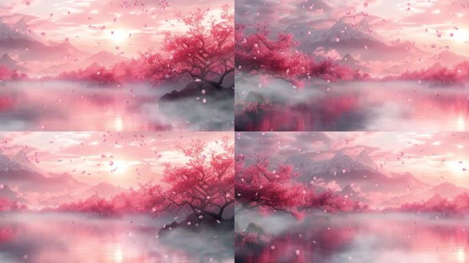 国画风格桃花飘落舞台背景3