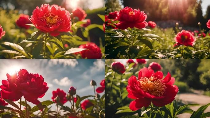 红色逆光芍药菊花鲜花赏花节