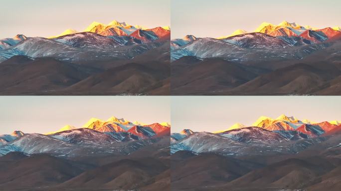 西藏雪山日照金山航拍风景